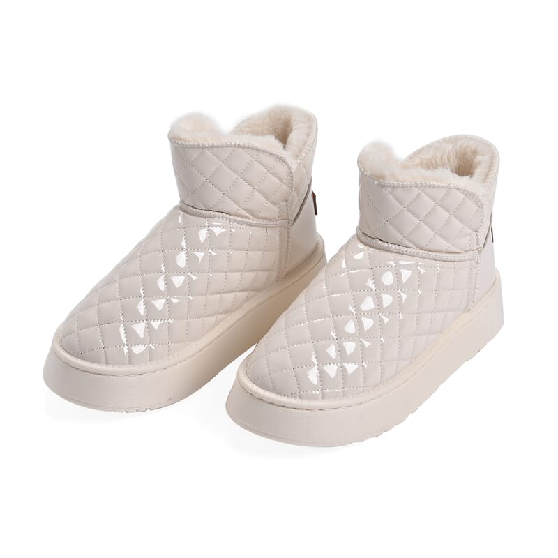 Cream Women's Sparkle Quilted Faux Leather Fur Lined Boots - Size 10