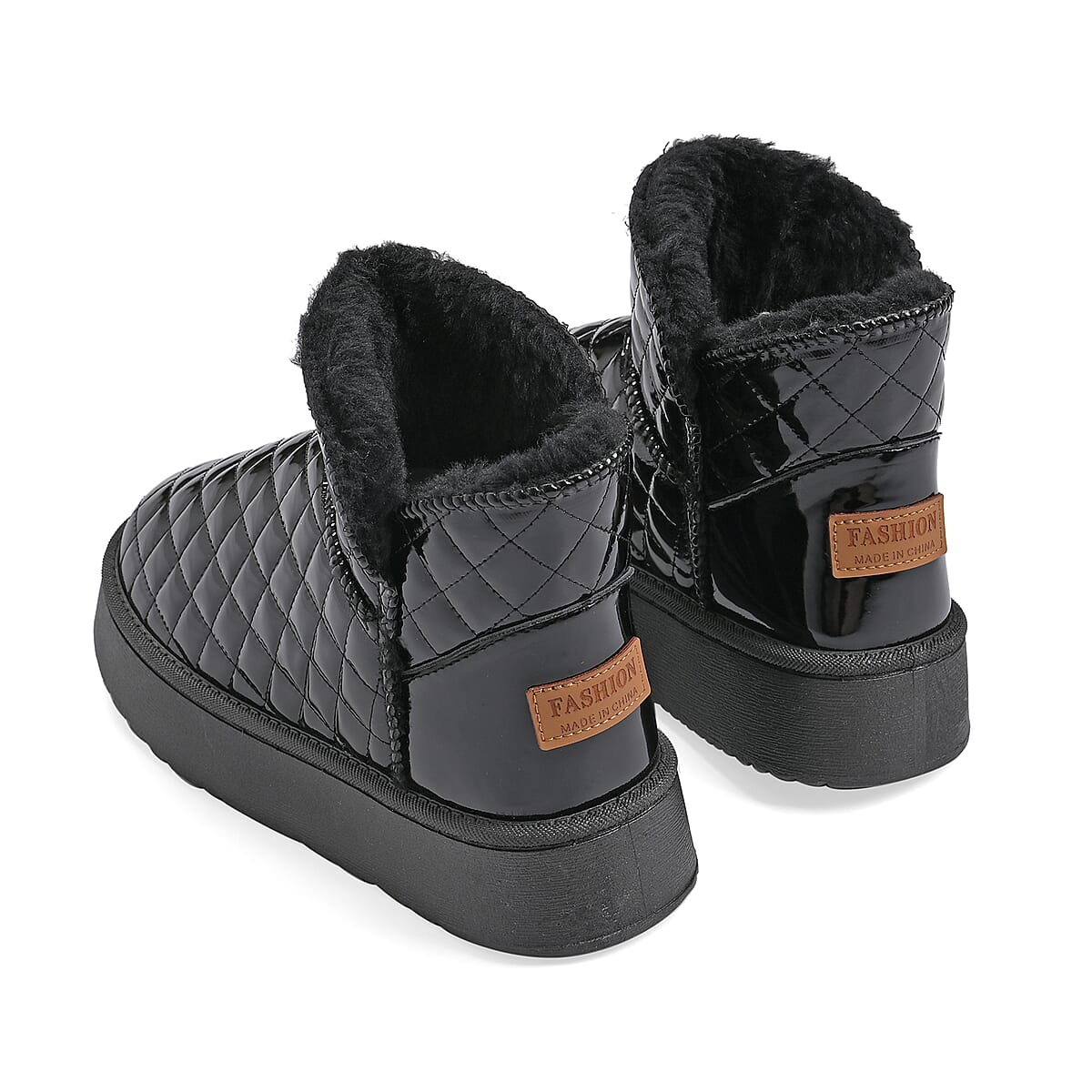 Black Women's Sparkle Quilted Faux Leather Fur Lined Boots - Size 8 image number 1