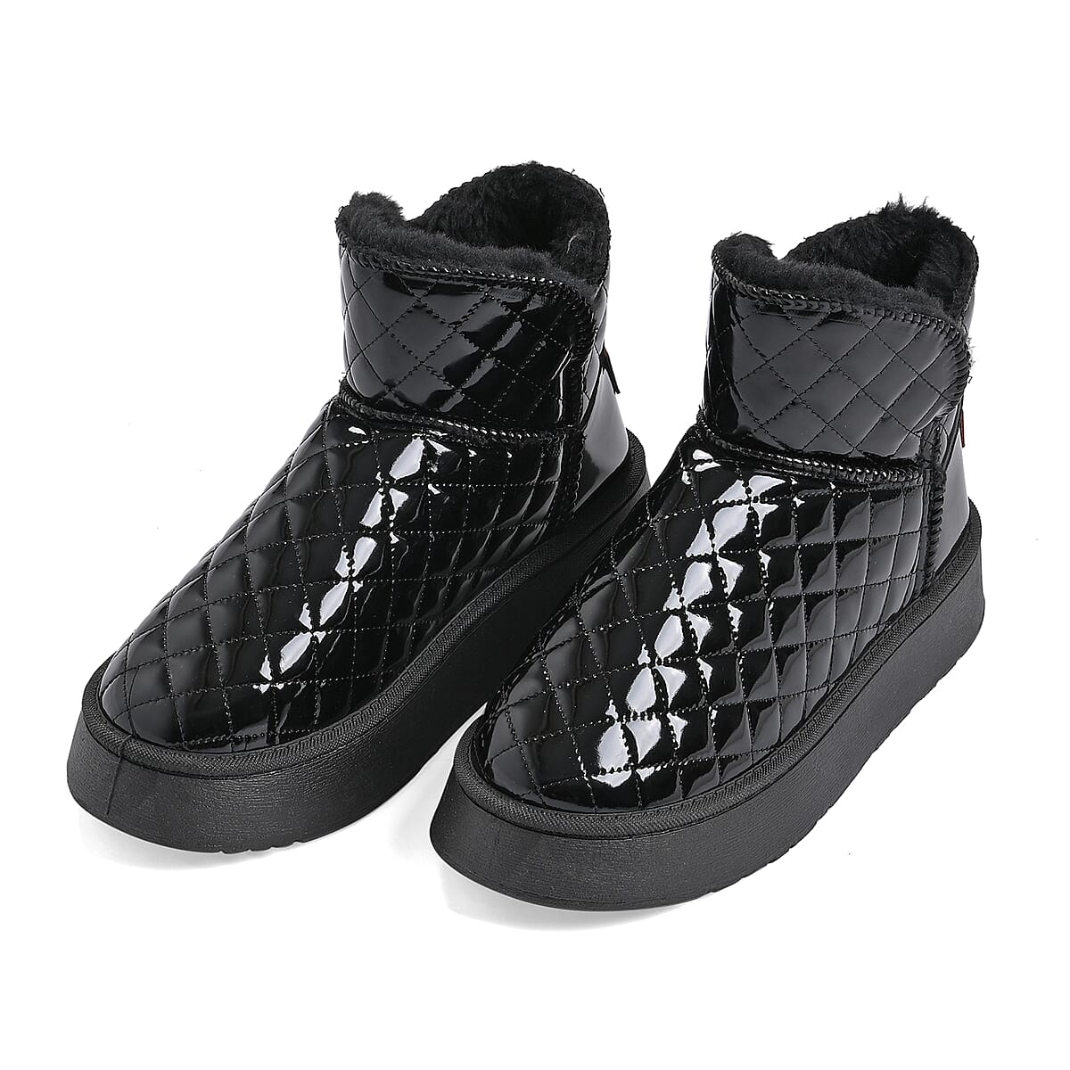 Black Women's Sparkle Quilted Faux Leather Fur Lined Boots - Size 8 image number 2