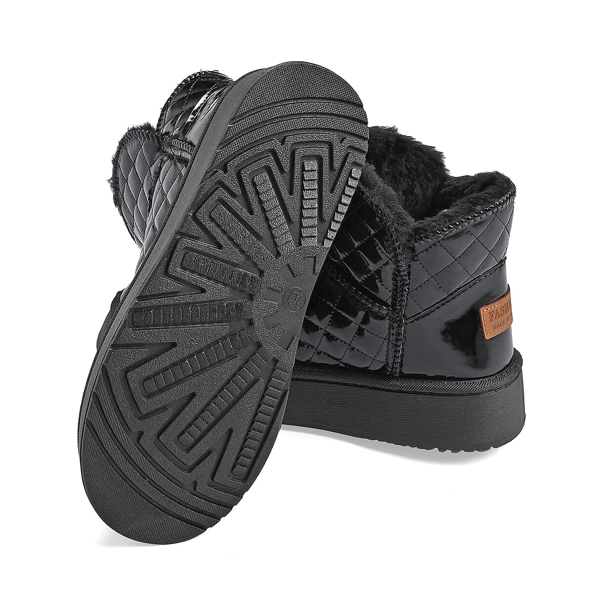 Black Women's Sparkle Quilted Faux Leather Fur Lined Boots - Size 8 image number 3