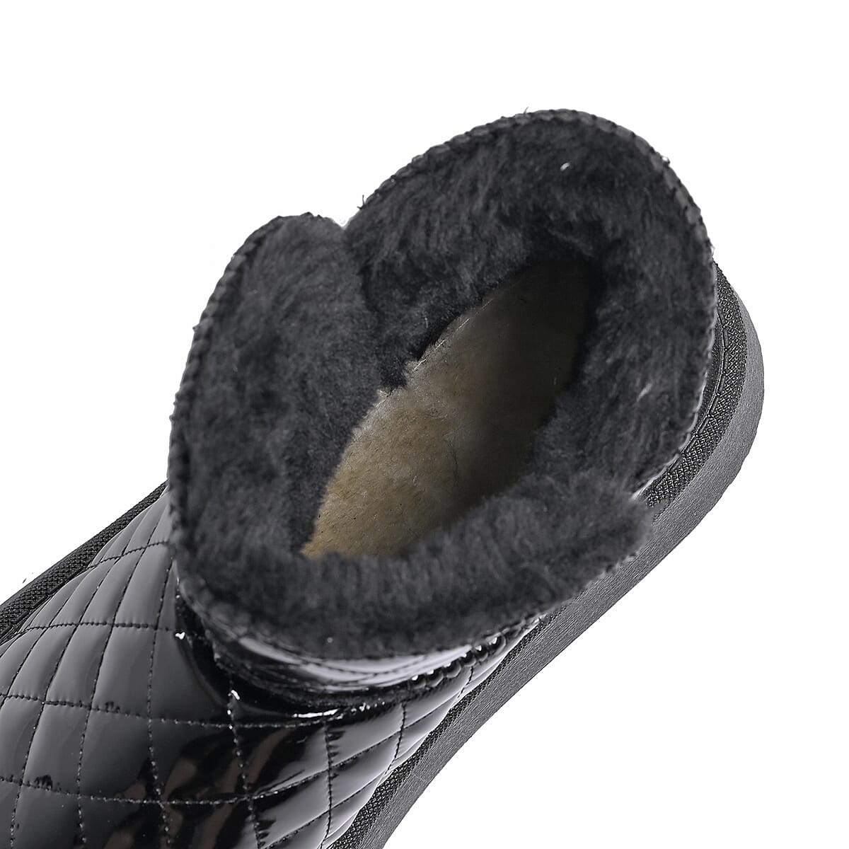 Black Women's Sparkle Quilted Faux Leather Fur Lined Boots - Size 8 image number 5