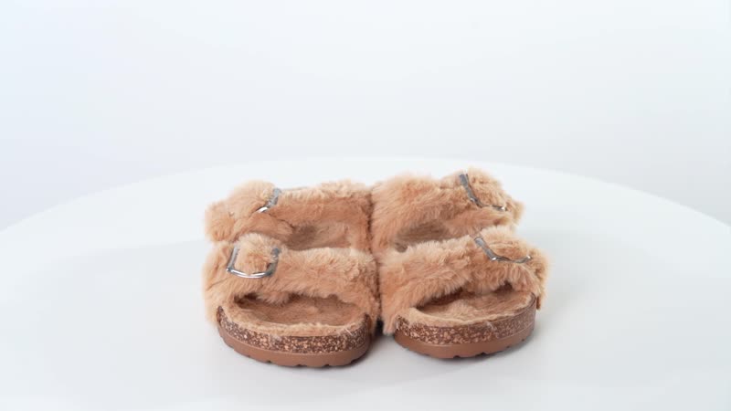 Tan Women's Fur Buckle Sandles - (Size 6.5-7)