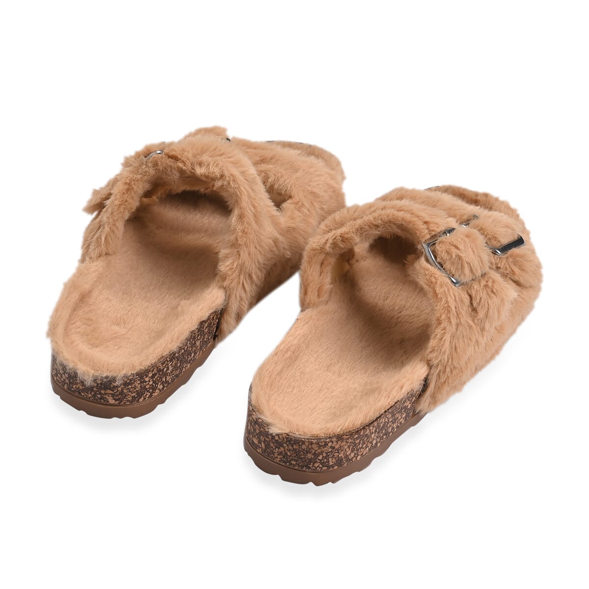 Tan Women's Fur Buckle Sandles - (Size 6.5-7) image number 2