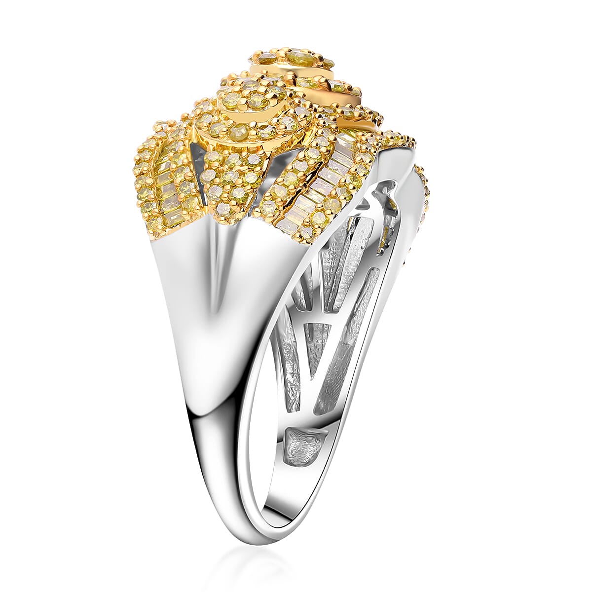 Yellow Diamond Ring in Platinum Over Sterling Silver (Size 7.0) 1.50 ctw image number 3