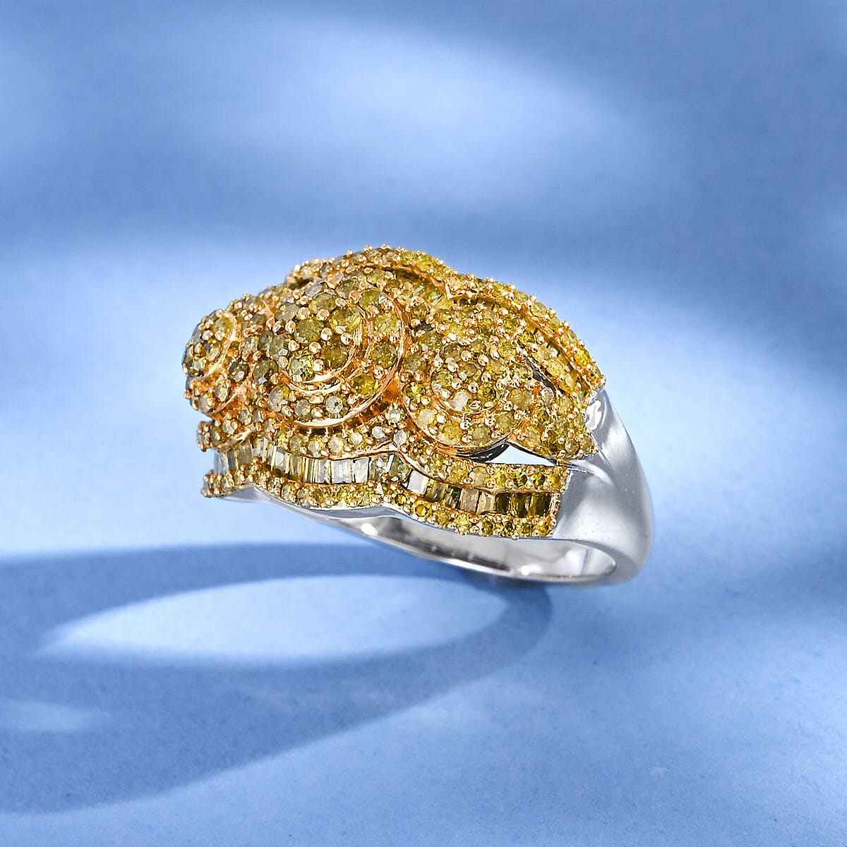 Yellow Diamond Ring in Platinum Over Sterling Silver (Size 8.0) 1.50 ctw image number 1