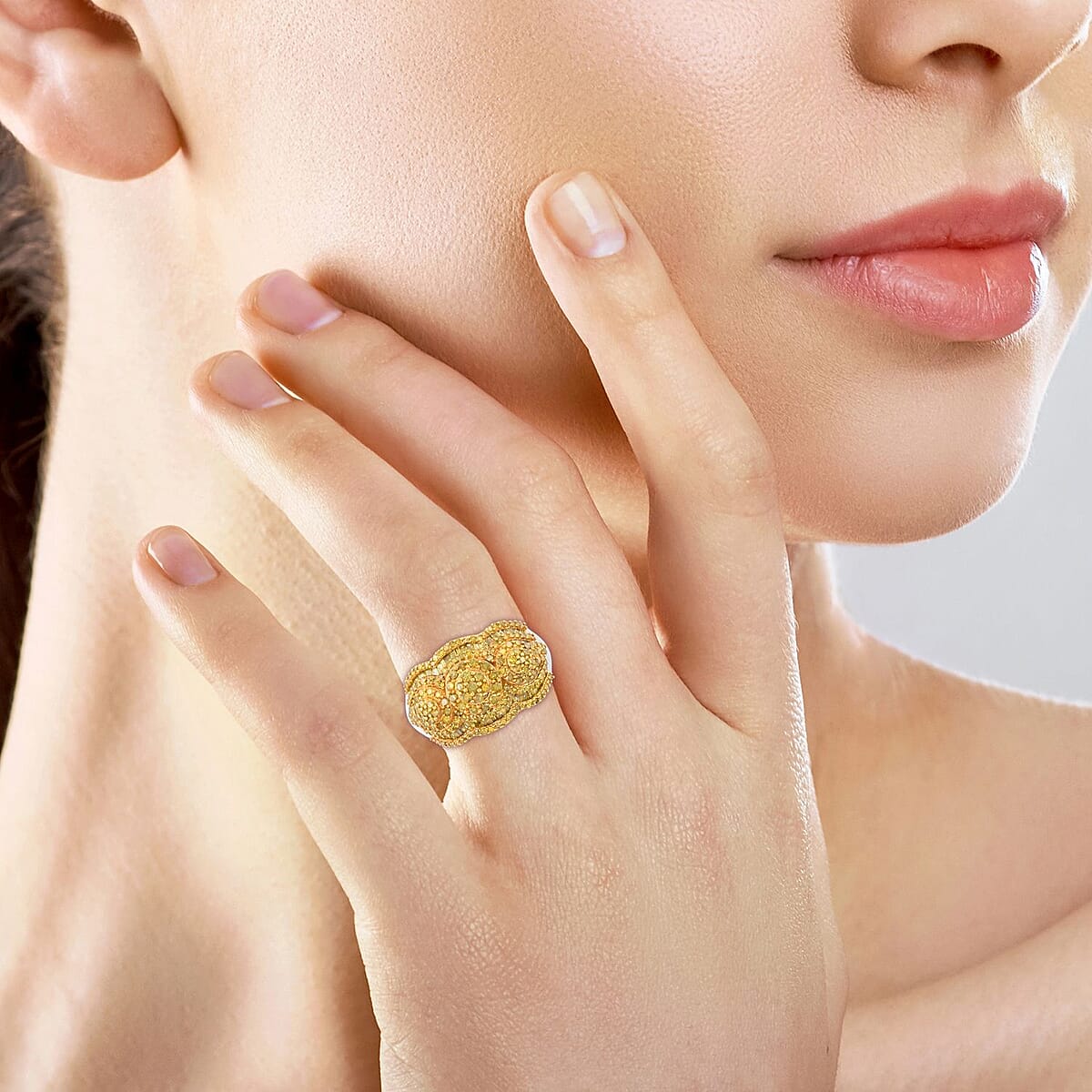 Yellow Diamond Ring in Platinum Over Sterling Silver (Size 8.0) 1.50 ctw image number 2