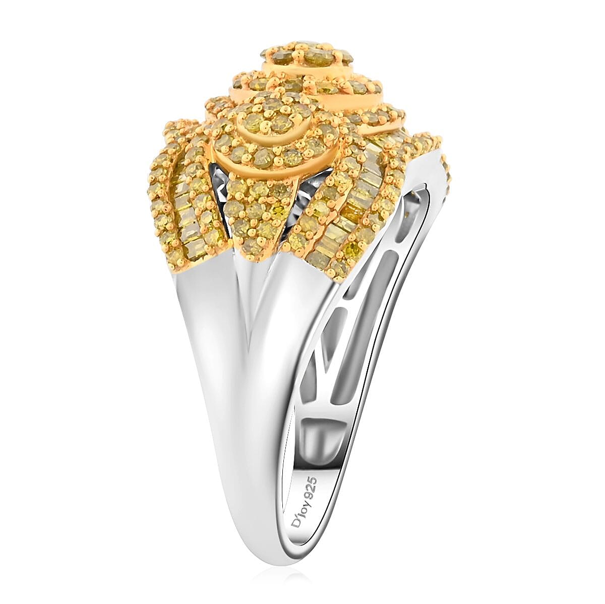 Yellow Diamond Ring in Platinum Over Sterling Silver (Size 8.0) 1.50 ctw image number 3