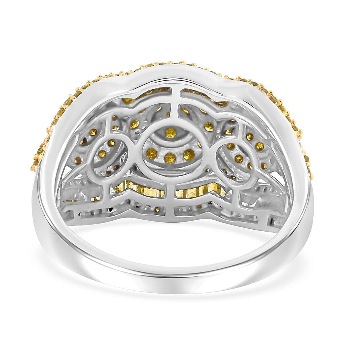 Yellow Diamond Ring in Platinum Over Sterling Silver (Size 8.0) 1.50 ctw image number 4