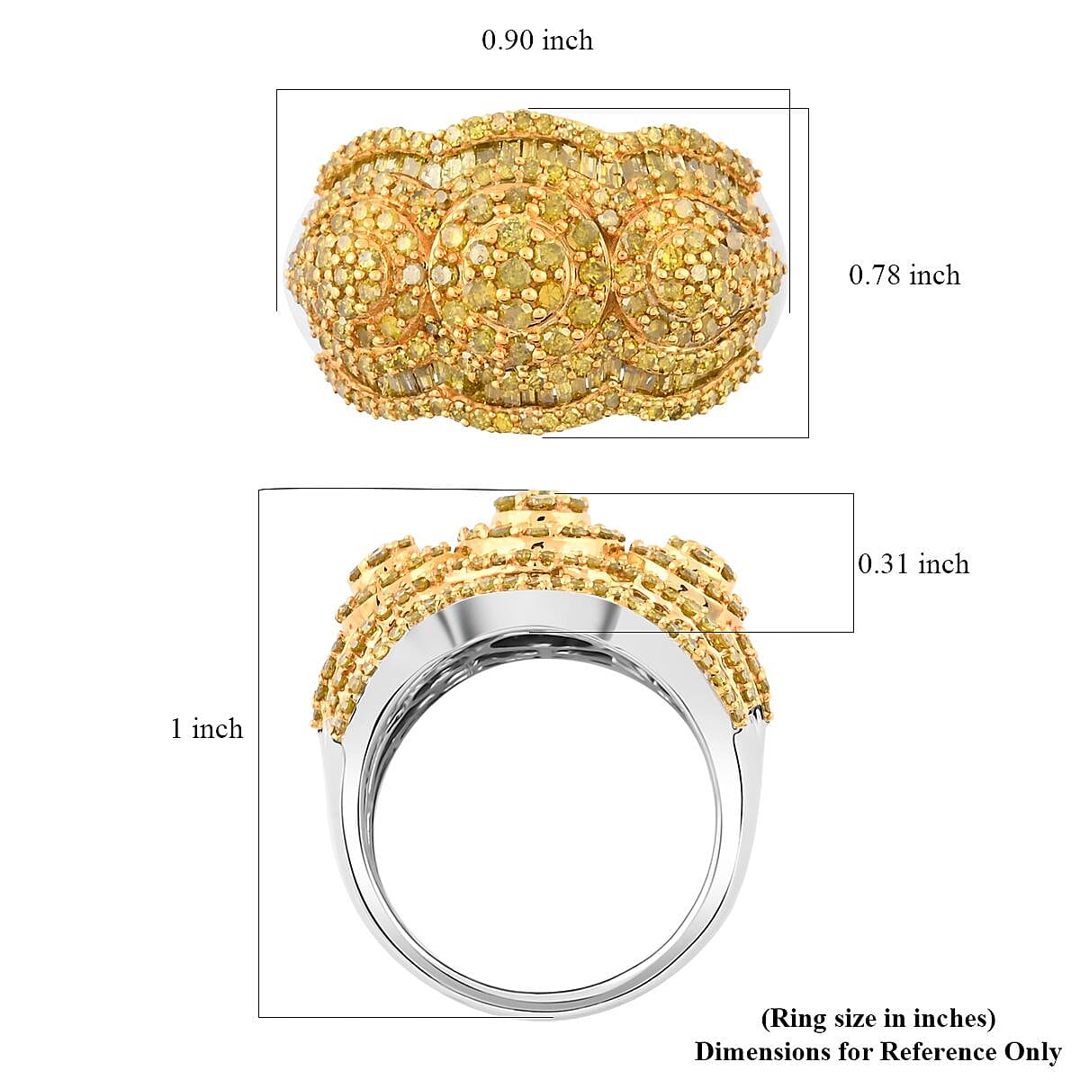 Yellow Diamond Ring in Platinum Over Sterling Silver (Size 8.0) 1.50 ctw image number 5