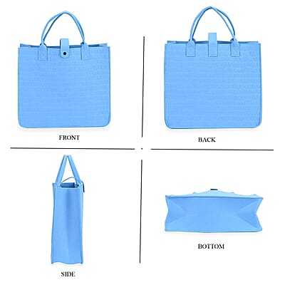 Set of 3 Blue Embossed Felt Bags - Small (11.81x7.87x4.72), Medium (13.78x9.84x4.72), Large (15.75x13.78x5.9)