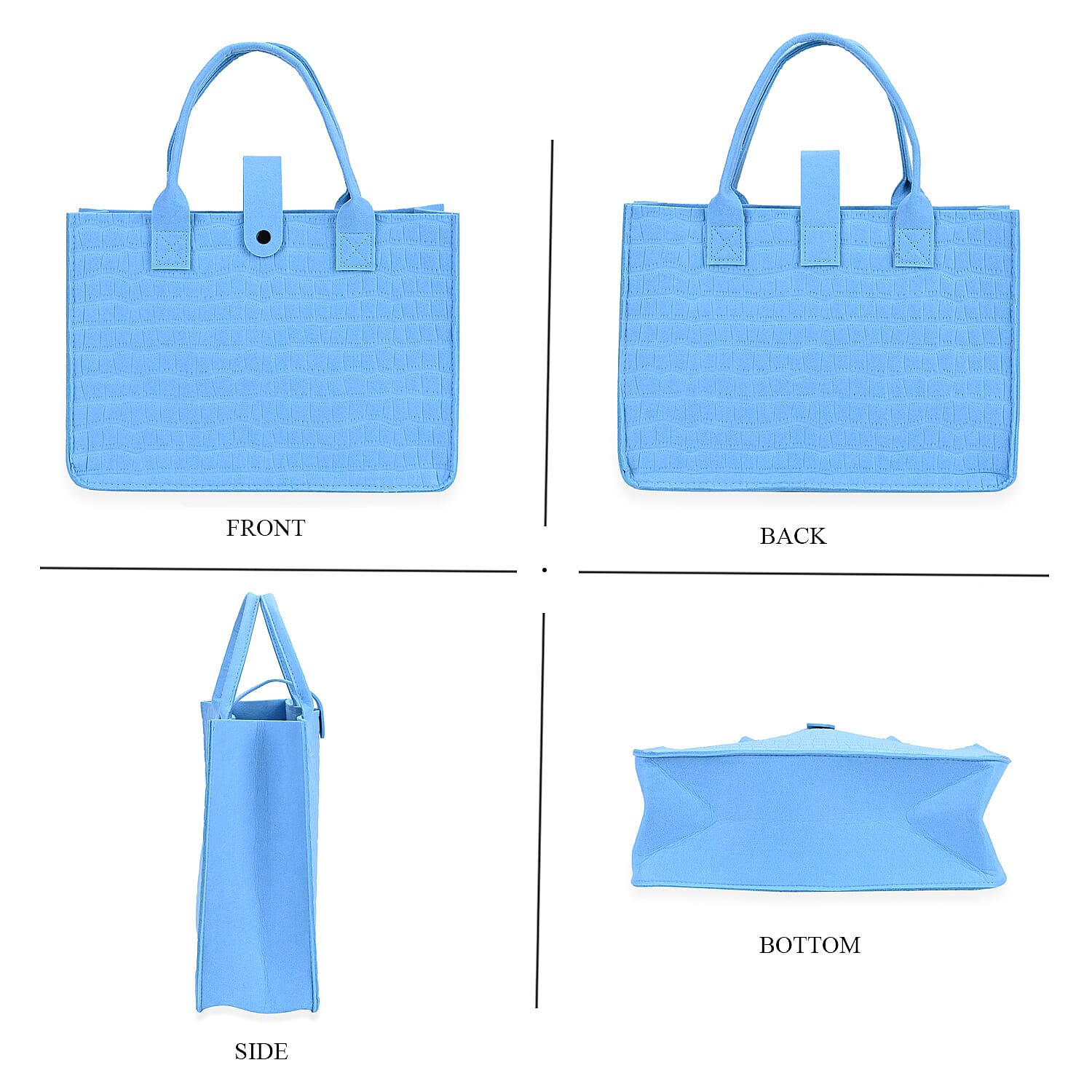 Set of 3 Blue Embossed Felt Bags - Small (11.81x7.87x4.72), Medium (13.78x9.84x4.72), Large (15.75x13.78x5.9)