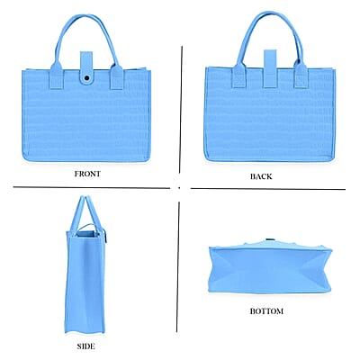 Set of 3 Blue Embossed Felt Bags - Small (11.81x7.87x4.72), Medium (13.78x9.84x4.72), Large (15.75x13.78x5.9)