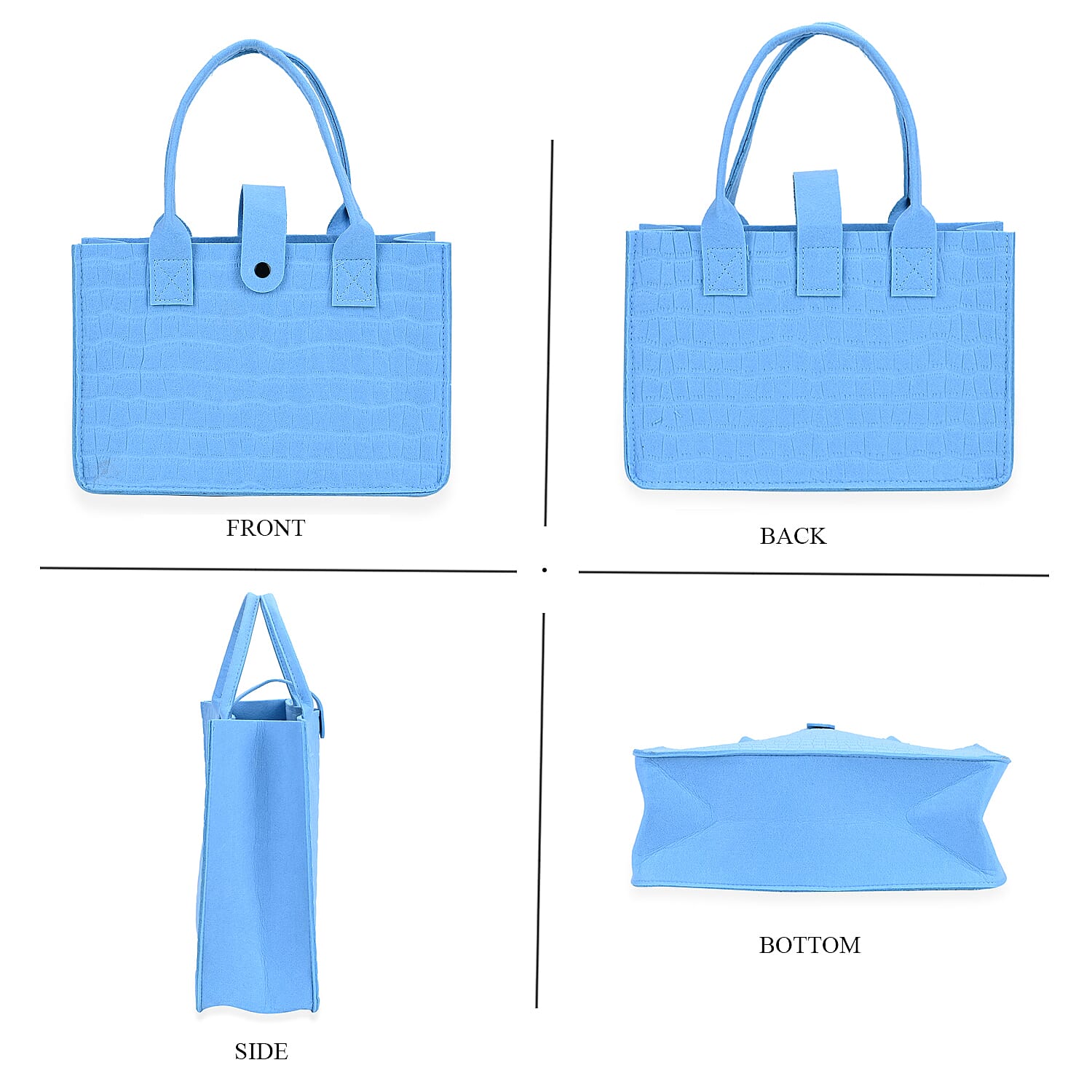 Set of 3 Blue Embossed Felt Bags - Small (11.81x7.87x4.72), Medium (13.78x9.84x4.72), Large (15.75x13.78x5.9)