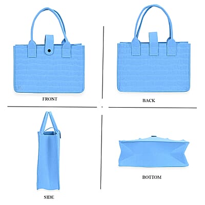 Set of 3 Blue Embossed Felt Bags - Small (11.81x7.87x4.72), Medium (13.78x9.84x4.72), Large (15.75x13.78x5.9)