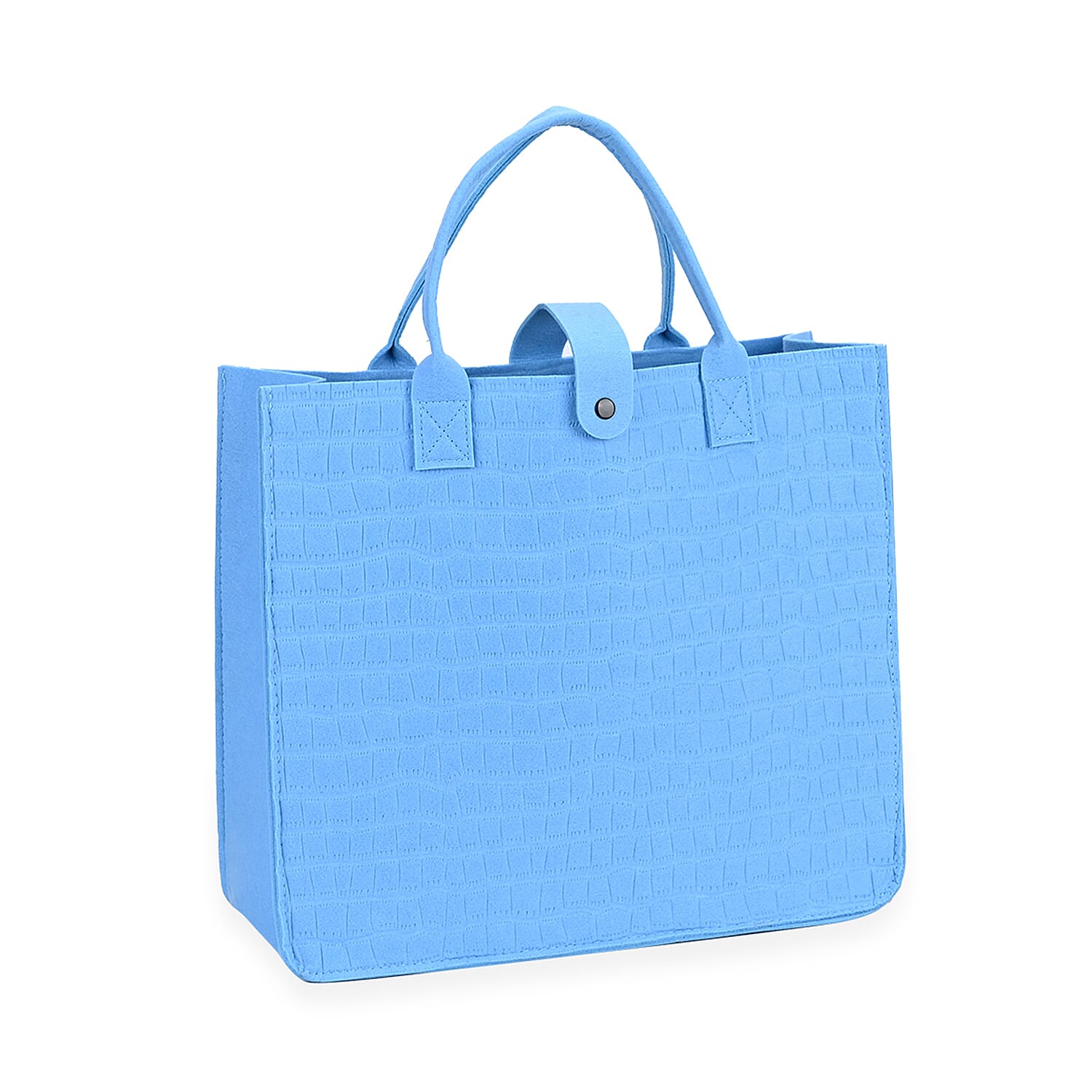Set of 3 Blue Embossed Felt Bags - Small (11.81x7.87x4.72), Medium (13.78x9.84x4.72), Large (15.75x13.78x5.9)