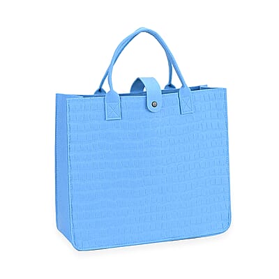 Set of 3 Blue Embossed Felt Bags - Small (11.81x7.87x4.72), Medium (13.78x9.84x4.72), Large (15.75x13.78x5.9)
