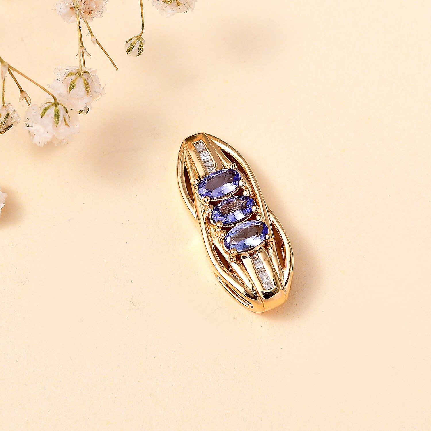 Tanzanite and Diamond 0.65 ctw Pendant without Chain in 18K Vermeil Yellow Gold Over Sterling Silver