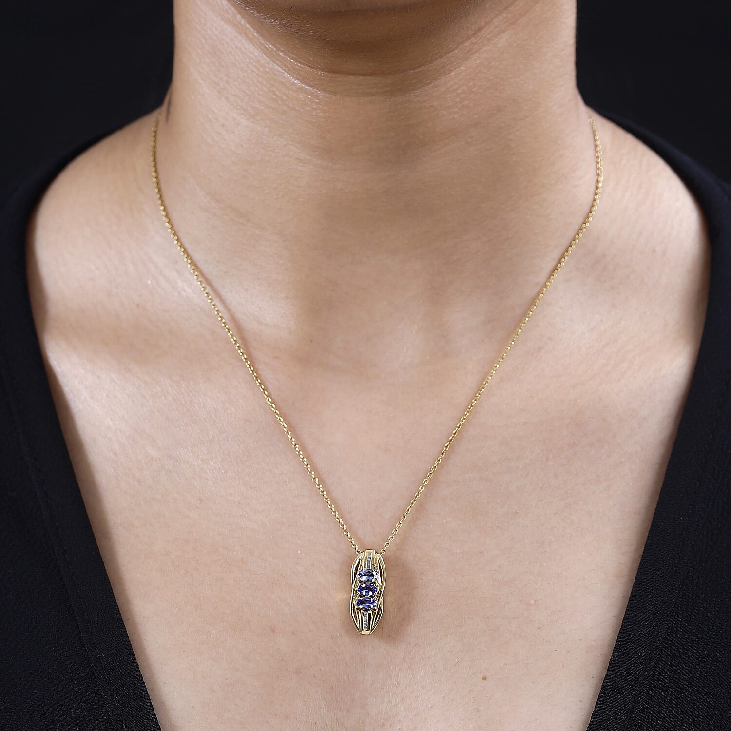 Tanzanite and Diamond 0.65 ctw Pendant without Chain in 18K Vermeil Yellow Gold Over Sterling Silver