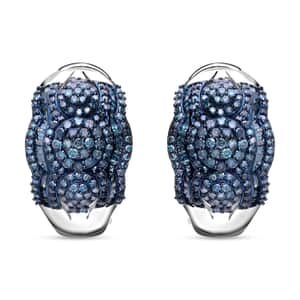 Blue Diamond Omega Clip Earrings in Platinum Over Sterling Silver 1.50 ctw