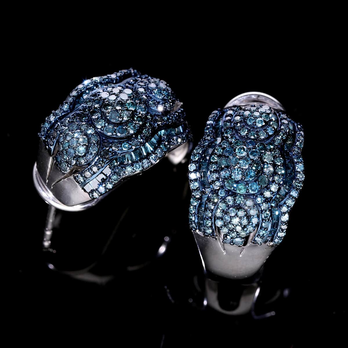 Blue Diamond Omega Clip Earrings in Platinum Over Sterling Silver 1.50 ctw image number 1