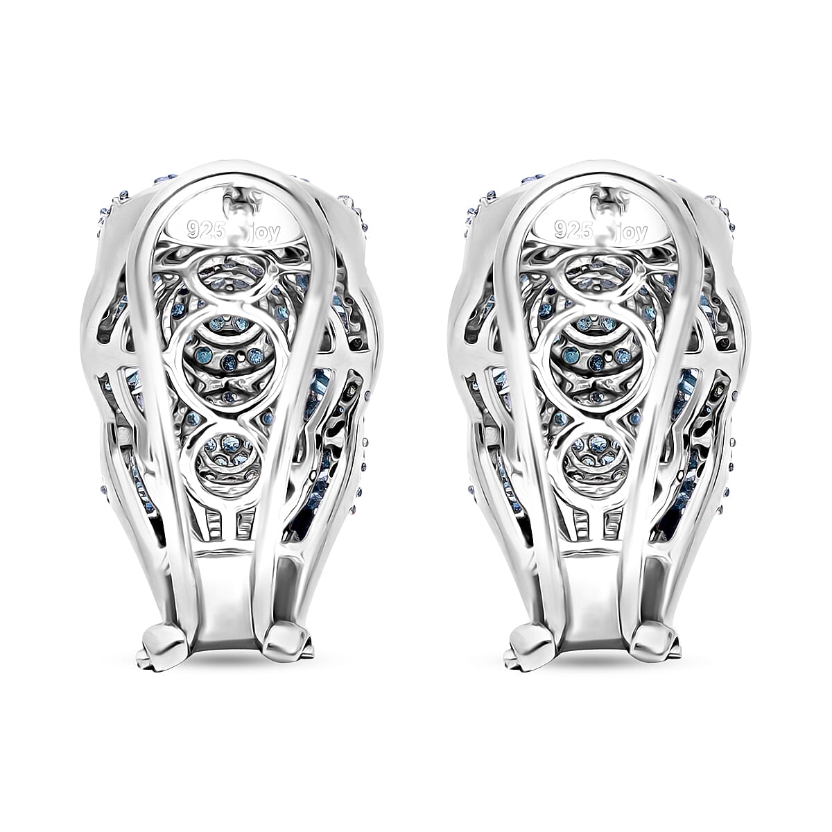 Blue Diamond Omega Clip Earrings in Platinum Over Sterling Silver 1.50 ctw