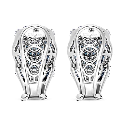 Blue Diamond Omega Clip Earrings in Platinum Over Sterling Silver 1.50 ctw