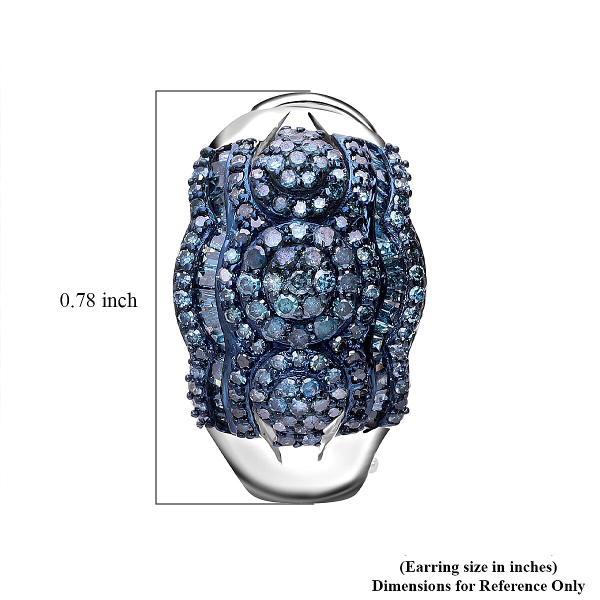 Blue Diamond Omega Clip Earrings in Platinum Over Sterling Silver 1.50 ctw