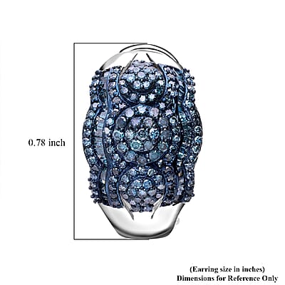 Blue Diamond Omega Clip Earrings in Platinum Over Sterling Silver 1.50 ctw