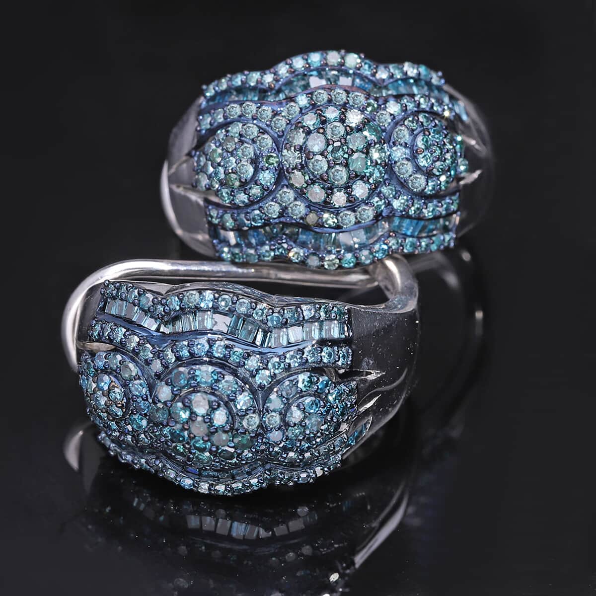 Blue Diamond Omega Clip Earrings in Platinum Over Sterling Silver 1.50 ctw image number 6