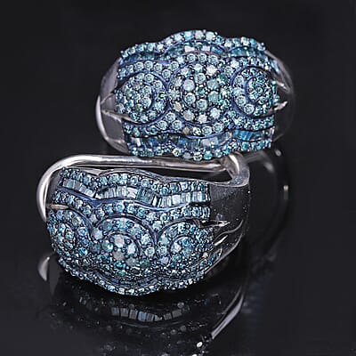 Blue Diamond Omega Clip Earrings in Platinum Over Sterling Silver 1.50 ctw