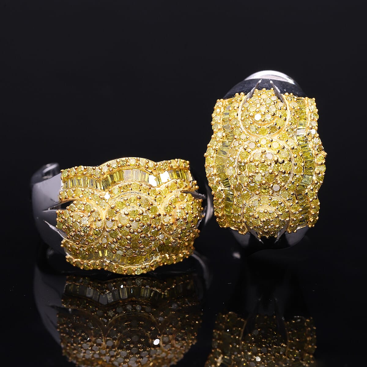 Yellow Diamond Omega Clip Earrings in Platinum Over Sterling Silver 1.50 ctw image number 1