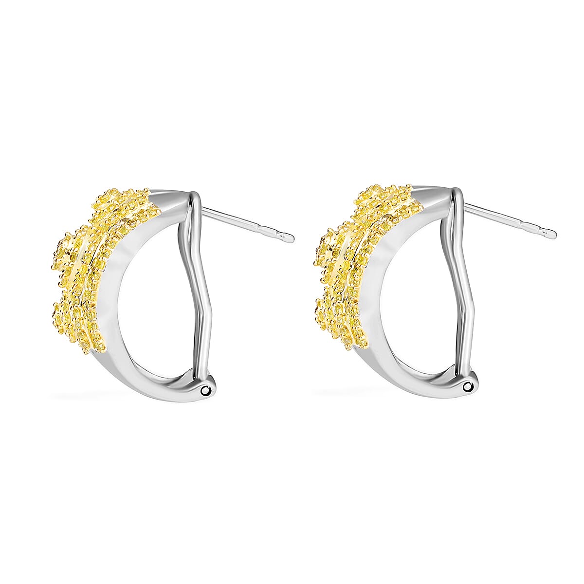Yellow Diamond Omega Clip Earrings in Platinum Over Sterling Silver 1.50 ctw image number 3