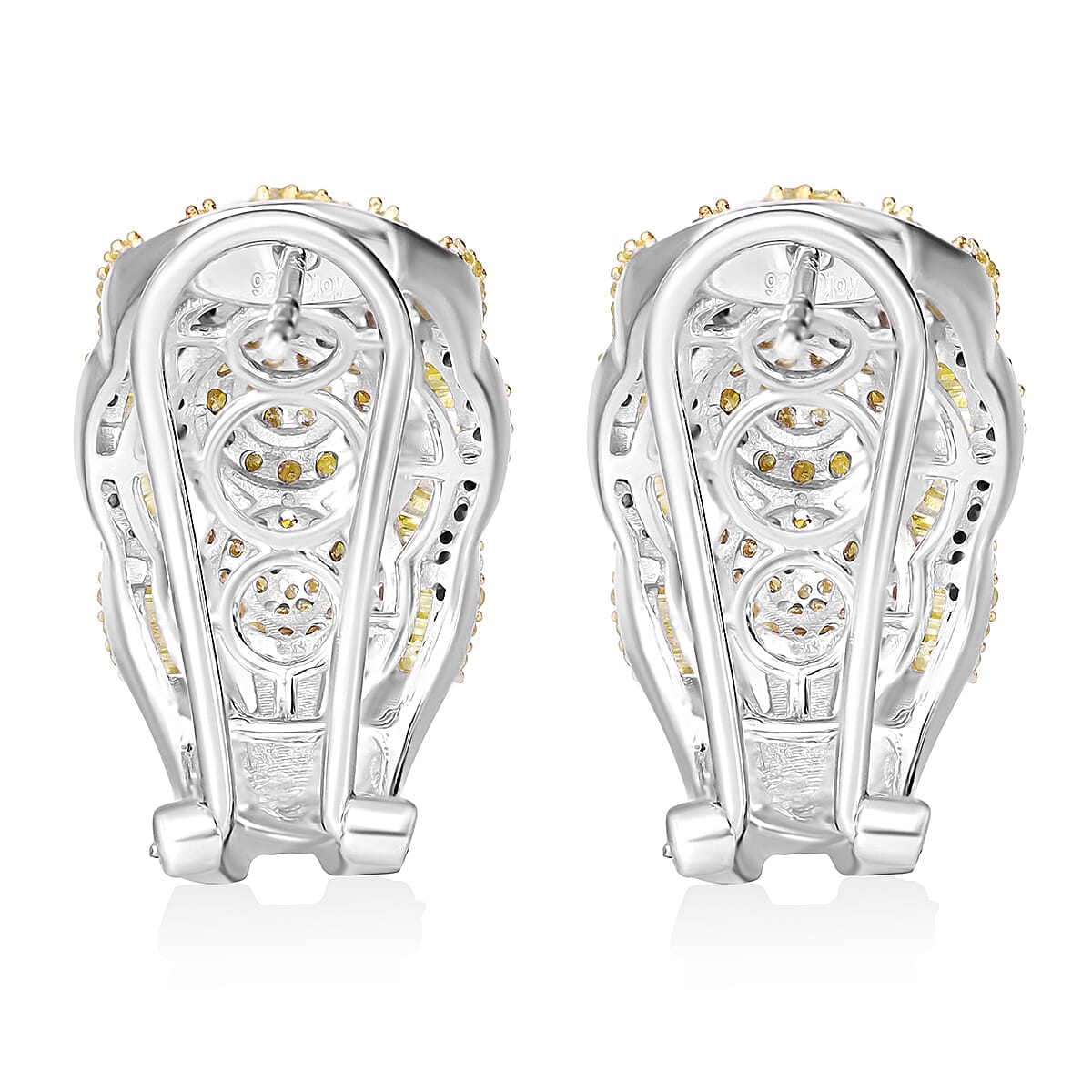 Yellow Diamond Omega Clip Earrings in Platinum Over Sterling Silver 1.50 ctw image number 4