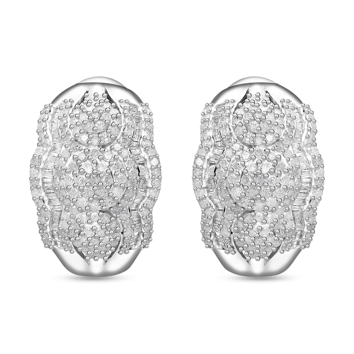 Diamond Omega Clip Earrings in Platinum Over Sterling Silver 1.50 ctw image number 0