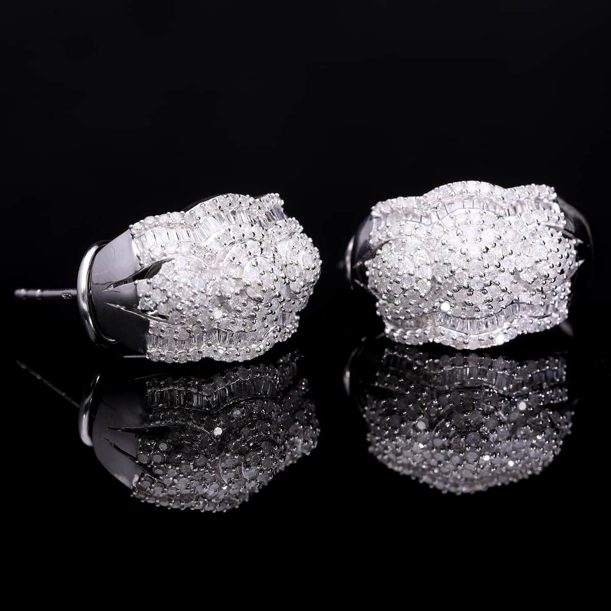 Diamond Omega Clip Earrings in Platinum Over Sterling Silver 1.50 ctw image number 1