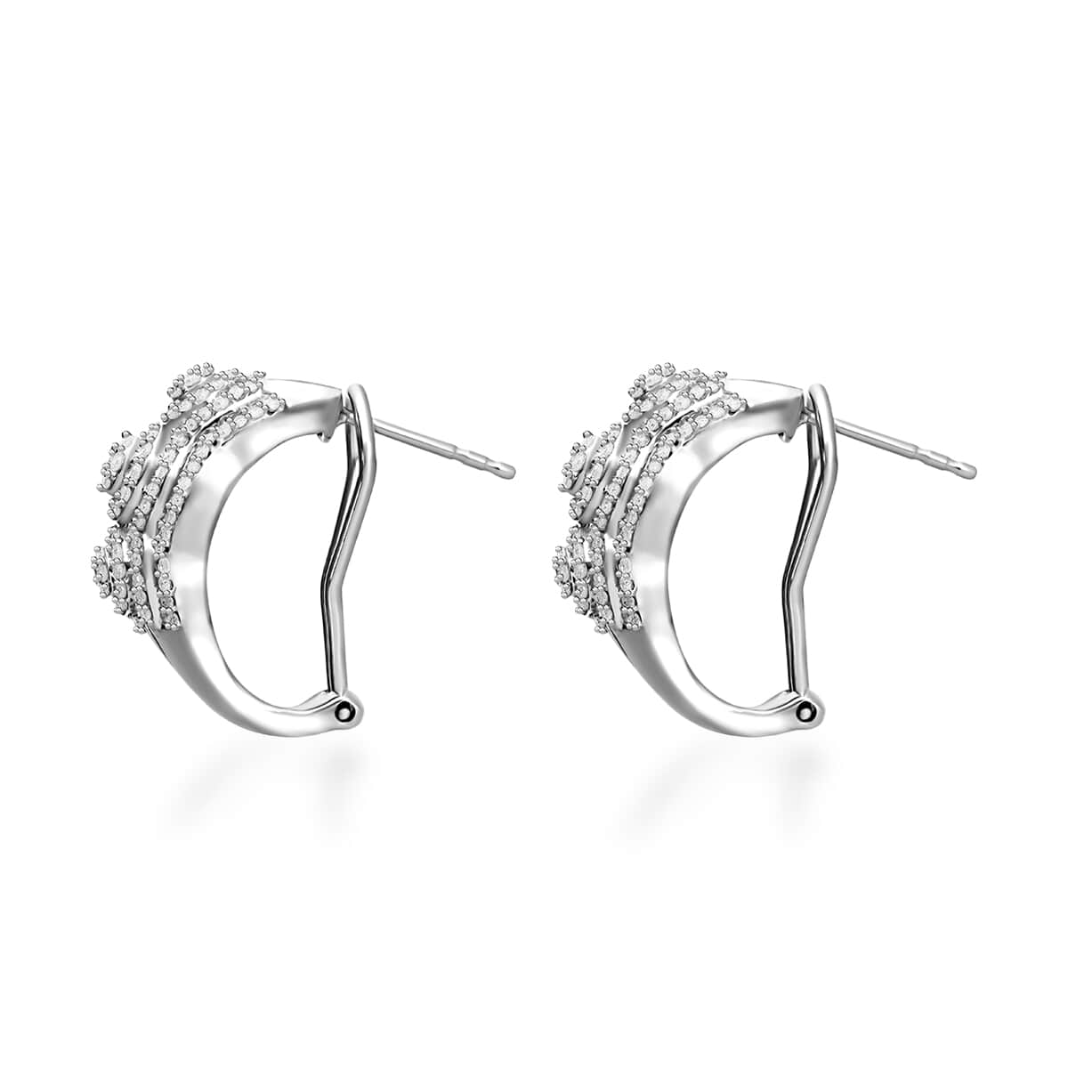 Diamond Omega Clip Earrings in Platinum Over Sterling Silver 1.50 ctw image number 3