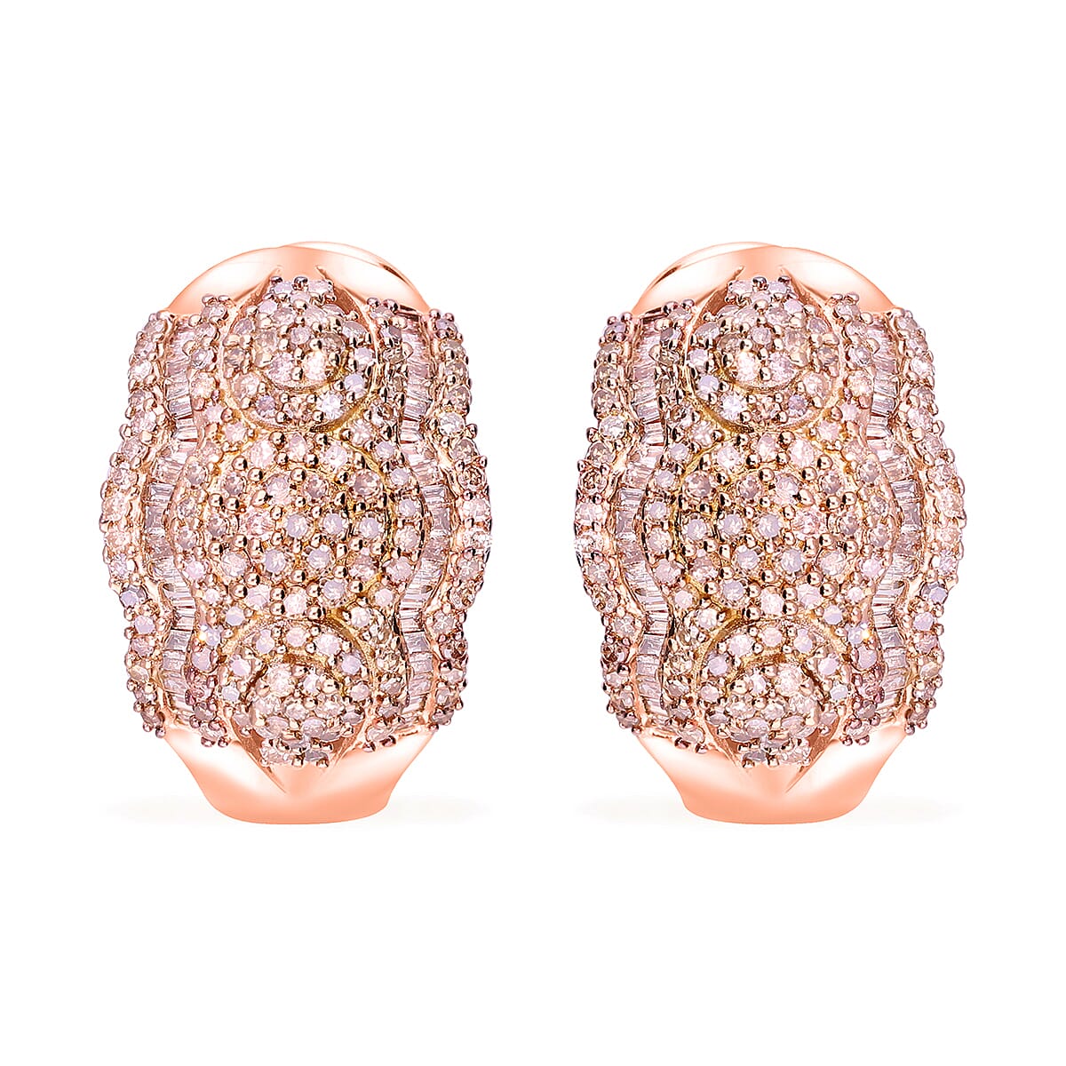 Natural Champagne Diamond Omega Clip Earrings in Vermeil Rose Gold Over Sterling Silver 1.50 ctw image number 0
