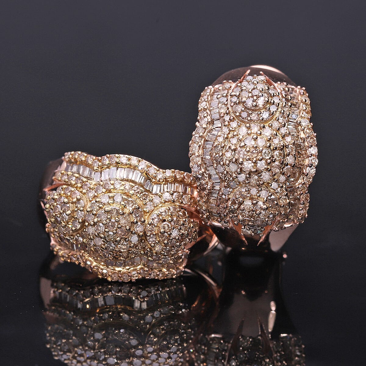 Natural Champagne Diamond Omega Clip Earrings in Vermeil Rose Gold Over Sterling Silver 1.50 ctw image number 1