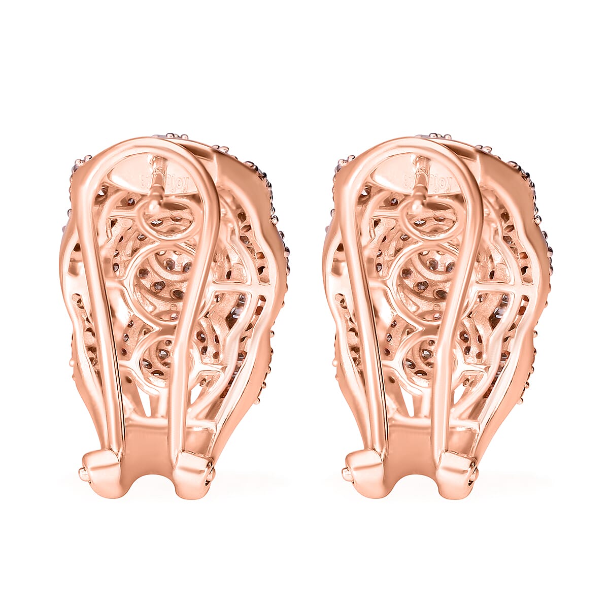 Natural Champagne Diamond Omega Clip Earrings in Vermeil Rose Gold Over Sterling Silver 1.50 ctw image number 4