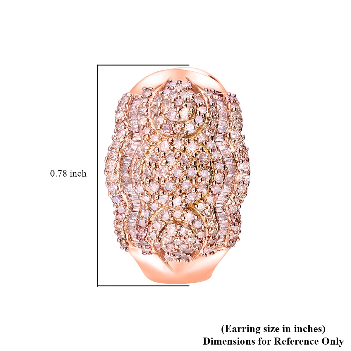 Natural Champagne Diamond Omega Clip Earrings in Vermeil Rose Gold Over Sterling Silver 1.50 ctw image number 5