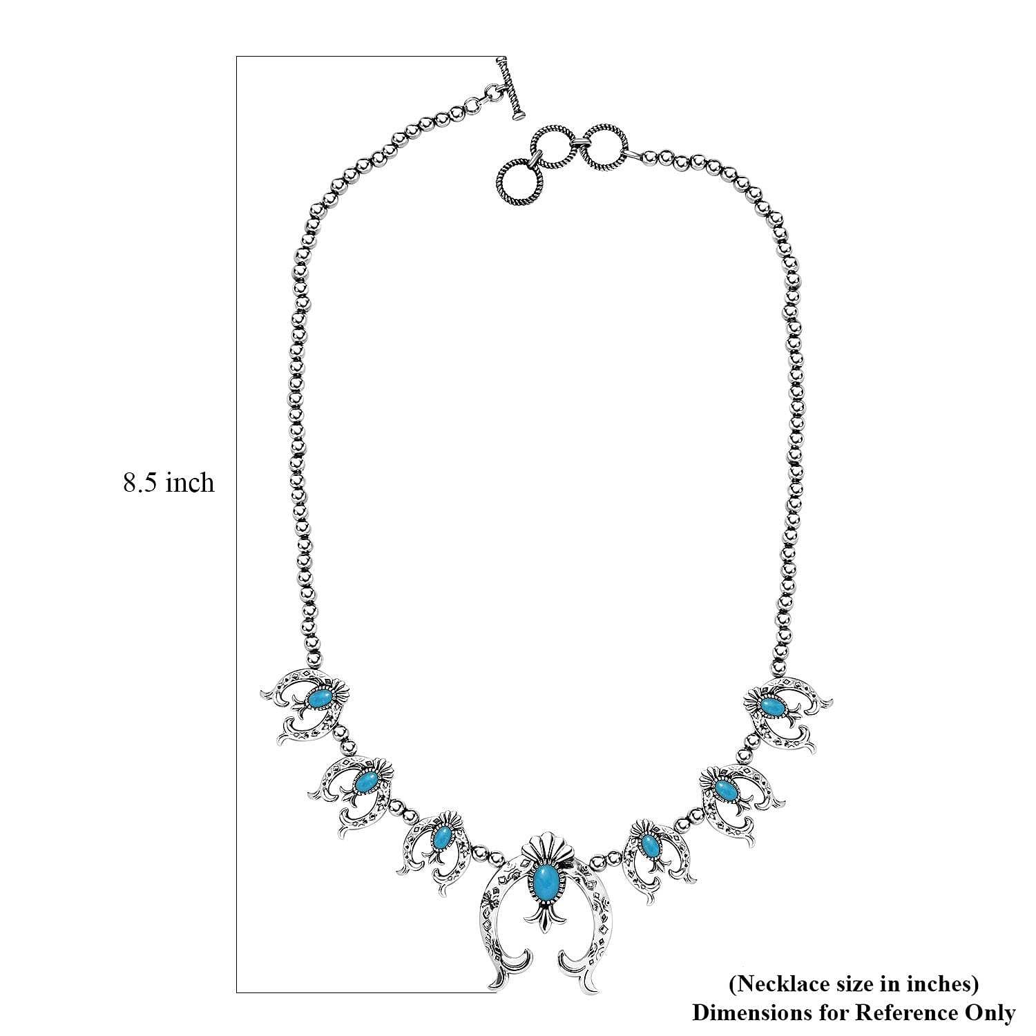 Artisan Crafted Sleeping Beauty Turquoise Squash Blossom Necklace 18-20 Inches in Sterling Silver 4.60 ctw