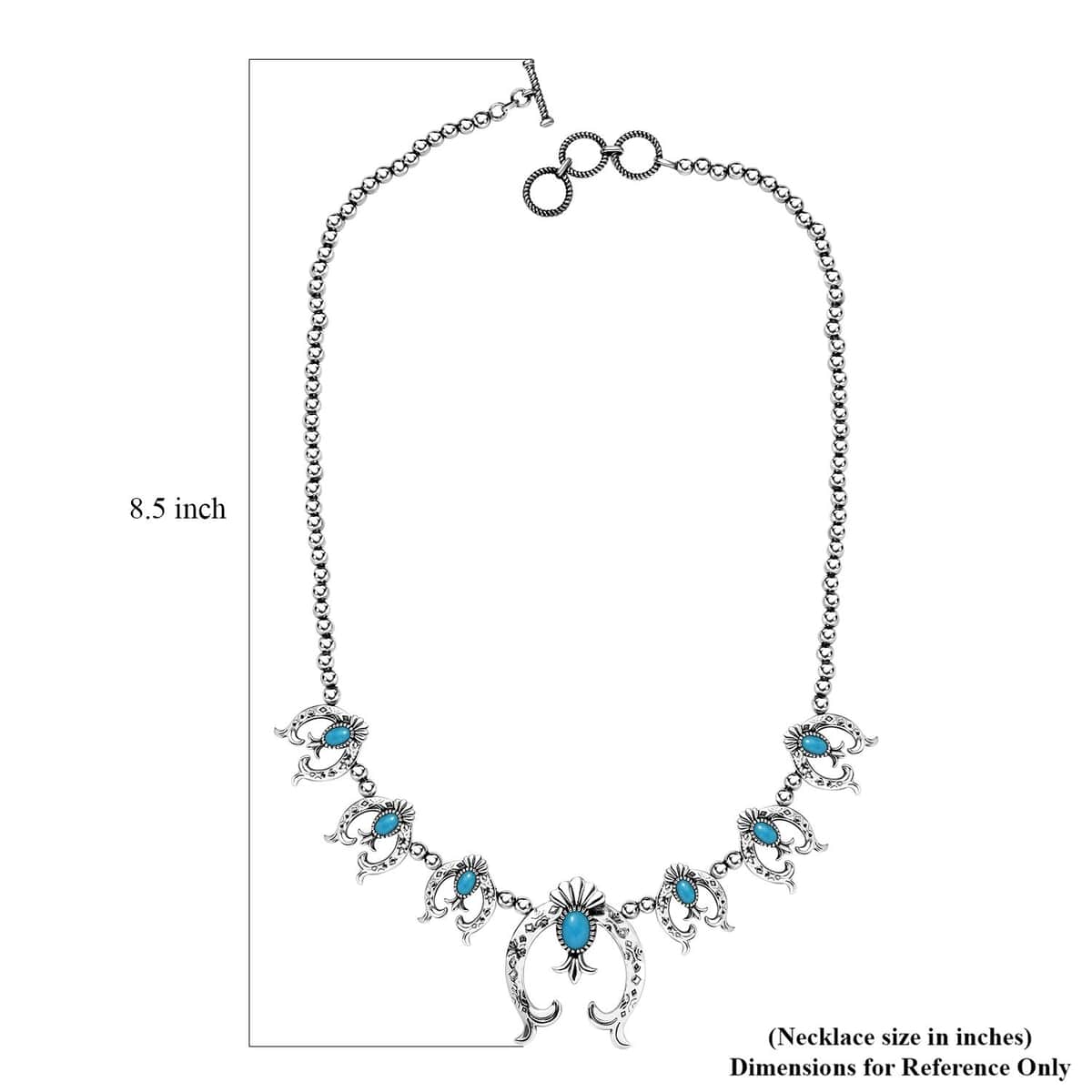 Artisan Crafted Sleeping Beauty Turquoise Squash Blossom Necklace 18-20 Inches in Sterling Silver 4.60 ctw (Del. in 10-12 Days) image number 5