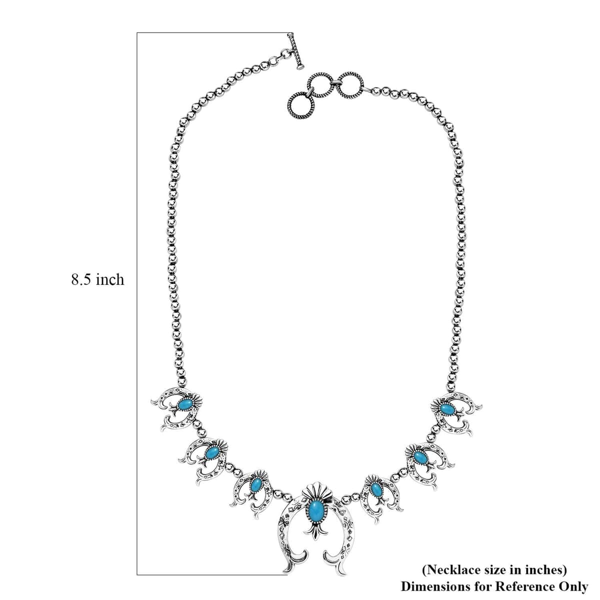 Artisan Crafted Sleeping Beauty Turquoise Squash Blossom Necklace 18-20 Inches in Sterling Silver 4.60 ctw image number 5