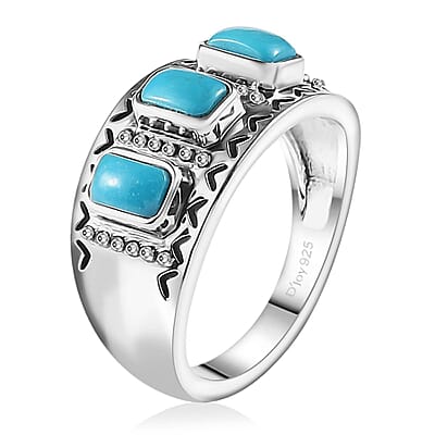 Artisan Crafted Sleeping Beauty Turquoise 3 Stone Ring in Sterling Silver (Size 10.0) 0.85 ctw