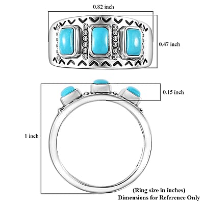 Artisan Crafted Sleeping Beauty Turquoise 3 Stone Ring in Sterling Silver (Size 10.0) 0.85 ctw