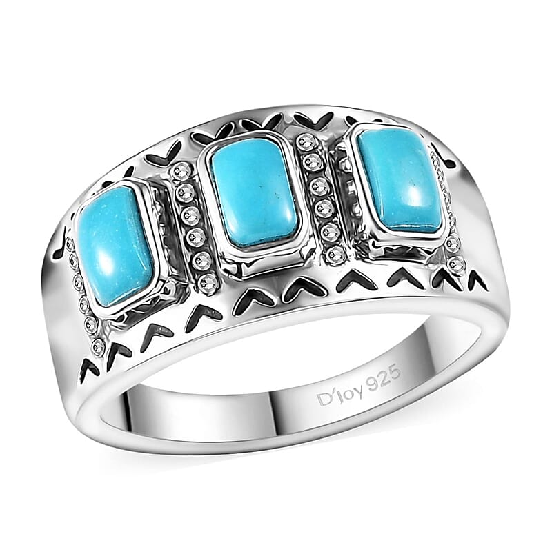 Artisan Crafted Sleeping Beauty Turquoise 3 Stone Ring in Sterling Silver (Size 7.0) 0.85 ctw