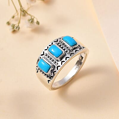 Artisan Crafted Sleeping Beauty Turquoise 3 Stone Ring in Sterling Silver (Size 7.0) 0.85 ctw
