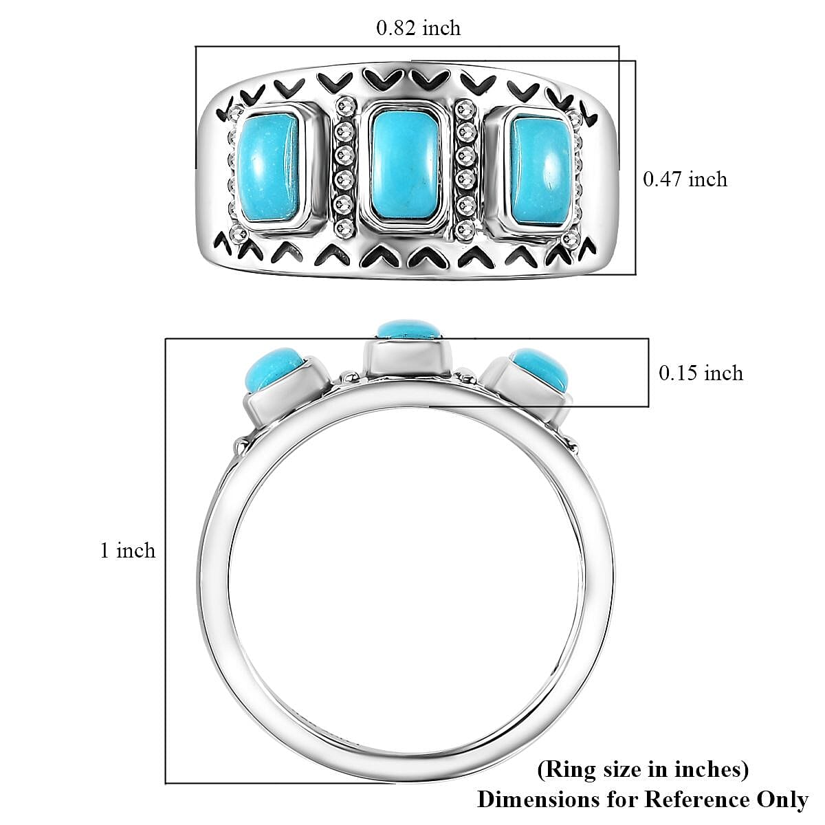 Artisan Crafted Sleeping Beauty Turquoise 3 Stone Ring in Sterling Silver (Size 7.0) 0.85 ctw image number 5