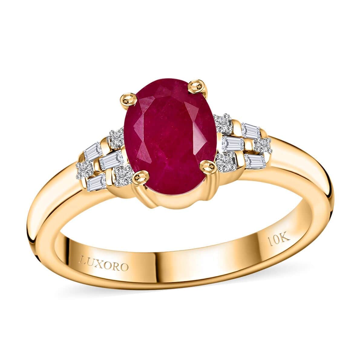 Luxoro AAA Montepuez Ruby and G-H I2 Diamond 1.90 ctw Ring in 10K Yellow Gold (Size 7.0) image number 0