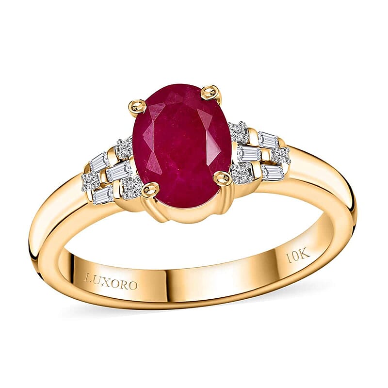 Luxoro AAA Montepuez Ruby and G-H I2 Diamond 1.90 ctw Ring in 10K Yellow Gold (Size 7.0)